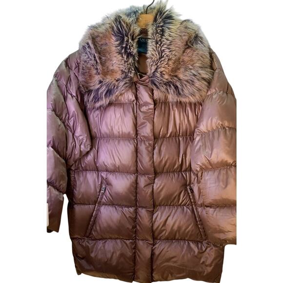 Lauren Ralph Lauren Cayfrutray Truffle Faux Fur Down Puffer Coat Size 1X Cozy - Picture 3 of 8